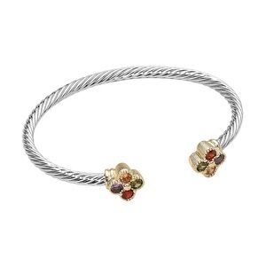 14K Gold Plated Quatrefoil Two Tone  Amethyst Citrine Red Garnet Peridot Cuff